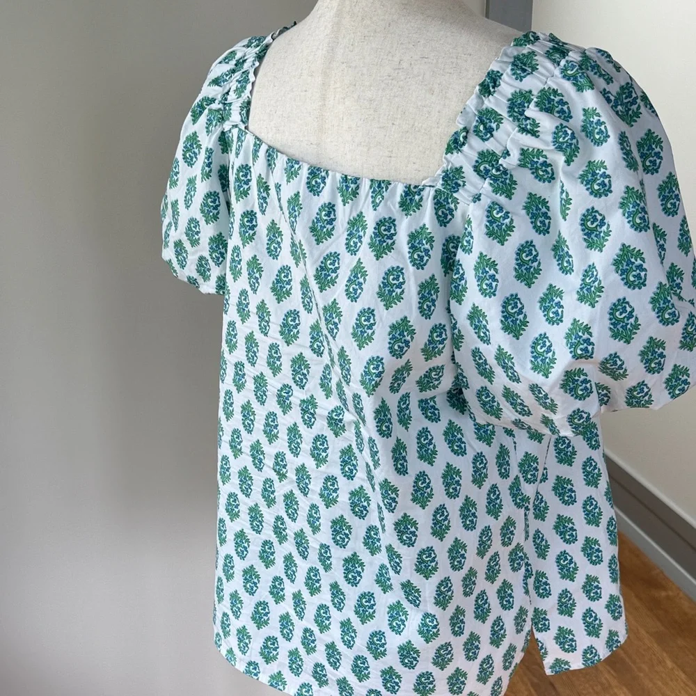 CeCe Blue Floral Puff Sleeve Blouse - Picture 3 of 5